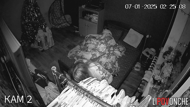 Horny milf masturbating near her stupid sleeping husband