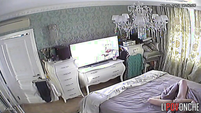 Lonely lady masturbating in nightgown (immediately after waking up)
