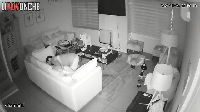 Active sex in the missionary position on a soft sofa