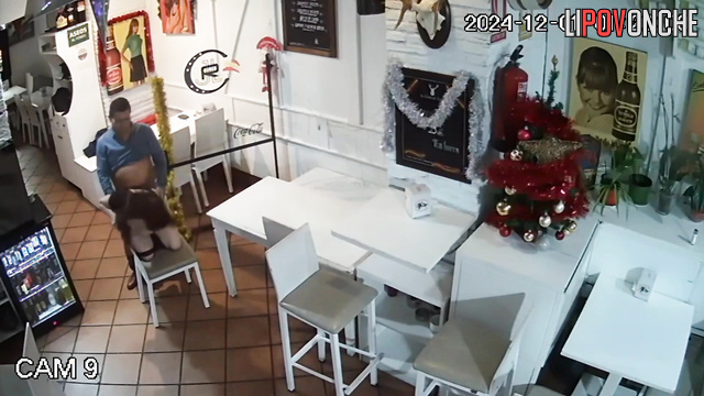 Boss always fucks her before her shift, cafe camera