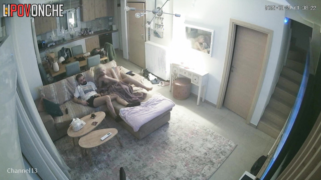 People hugging naked at the huge and cozy living room (live video)