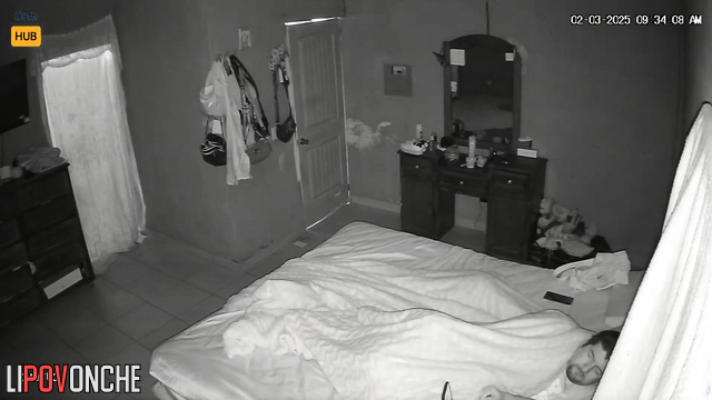 A chubby Mexican wife wakes up her husband to jump on his cock