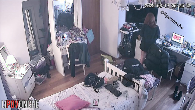 She's slowly getting ready for a sleepover with her boyfriend
