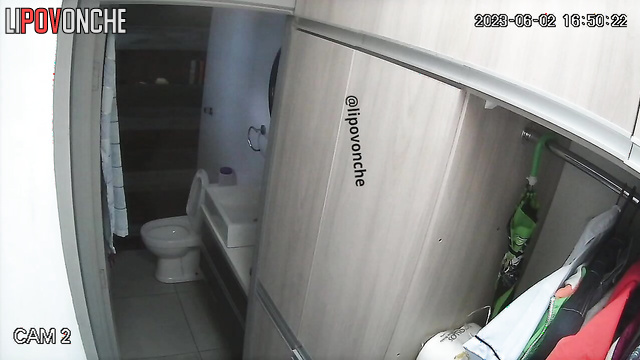 It seems her little relative installed a camera in the bathroom
