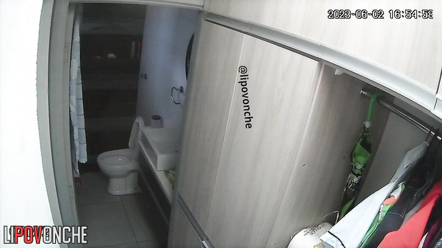 It seems her little relative installed a camera in the bathroom