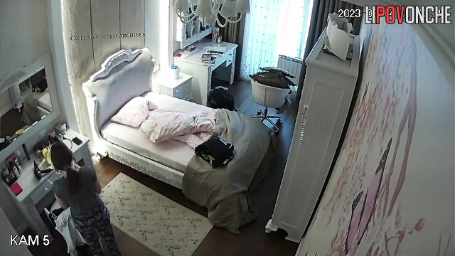 She's waiting for her boyfriend in the bedroom and he's late