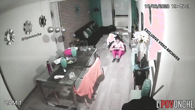 She enjoys texting her boyfriend (living room cam)