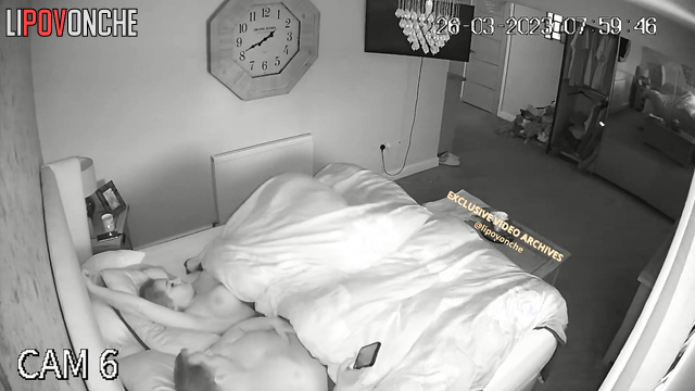 A chubby husband inserts his thick cock into his sleepy wife's hot pussy