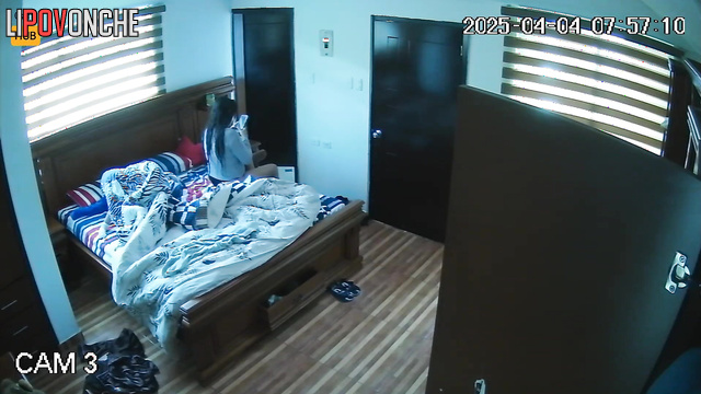 Hidden camera from the bedroom: Chubby big-breasted Latina changing clothes