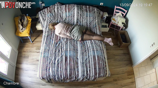 Lonely blonde masturbating on the bed and dreaming about bbc