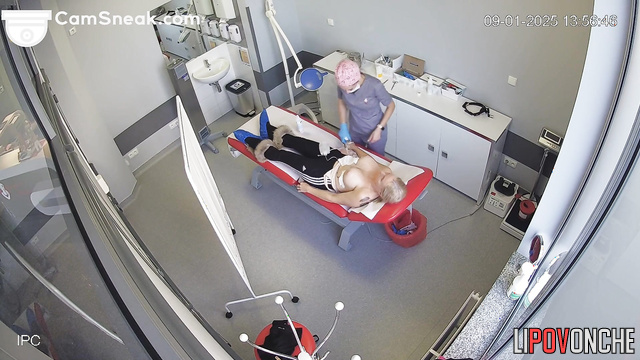 Big-breasted blonde at the doctor's office. Look at her tits