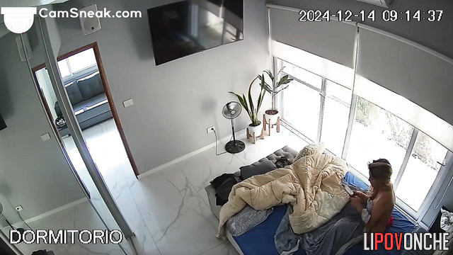 They love to have sex but don't suspect that they are being watched, look
