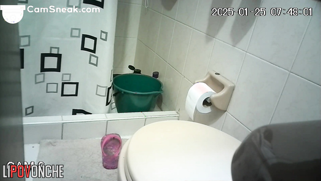 Video from a hidden camera installed in the women's restroom