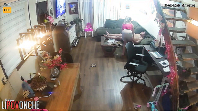 Chubby Chilean beauty sits on the cock of her bored husband watching TV