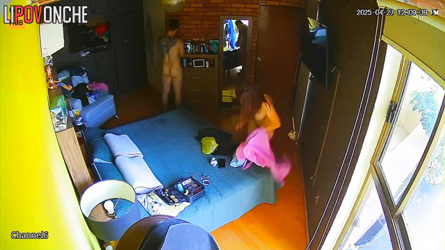 Redheaded hottie with hairy pussy gets dressed for a walk with her husband