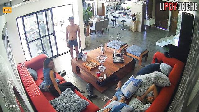 After a fun party, Mexican lesbians sleep off on the couch in the lobby