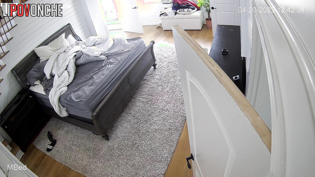 Slim girl leaned on the bed and enjoyed hot fuck, look