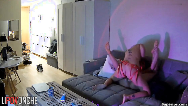 Redheaded lesbian fucked her skinny friend hard with a big strapon