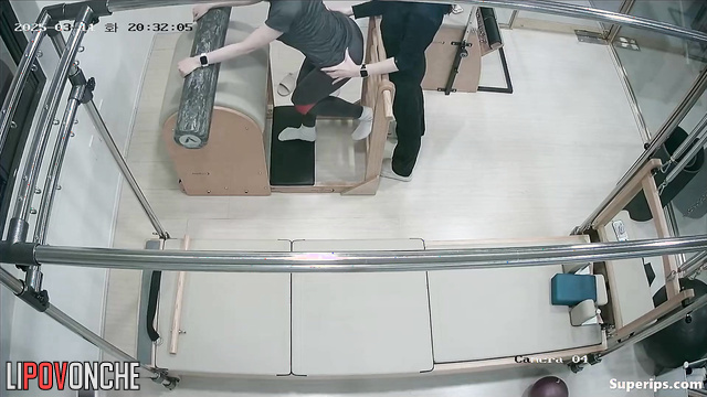 Sporty asian girls training in the gym, hidden camera
