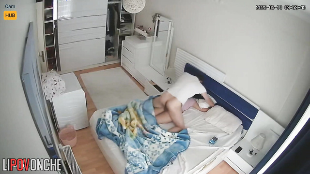 Excited husband fucked his pretty sleeping wife hard from behind