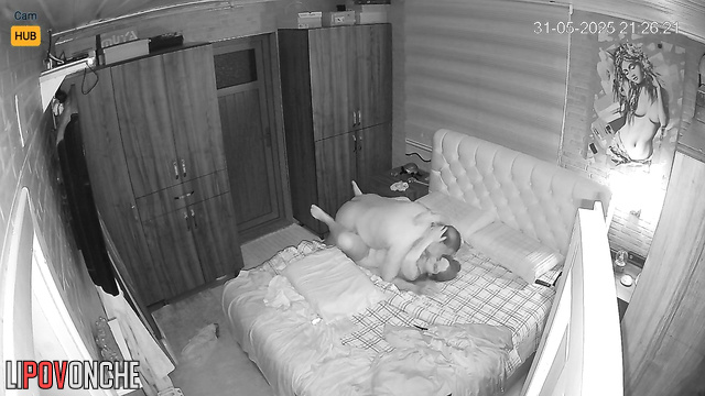 Elderly husband with a big belly fucked his seductive young wife