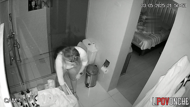 Sexy milf secretly brings herself to orgasm with a vibrator in the restroom