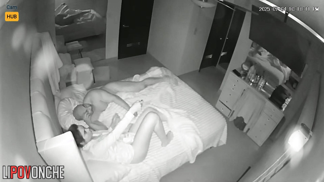 A bald, muscular man passionately licks his busty girlfriend's wet pussy