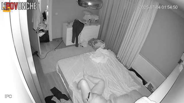 Naked wife is highly aroused by her husband's hand squeezing her breasts