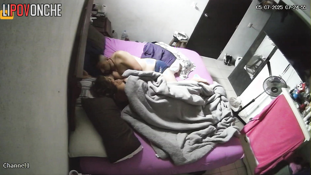 A cute Mexican girl plays with her sleeping husband's erect penis