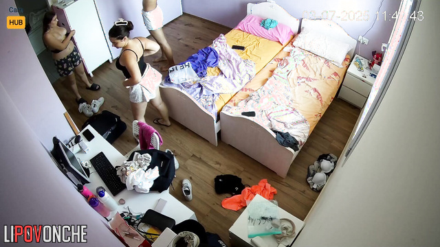 After some good sex, three young, pretty lesbians are getting ready to go to the beach