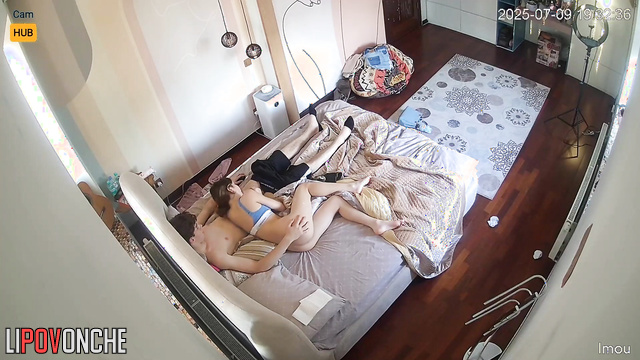 Young russian couple enjoying oral sex while parents are at work