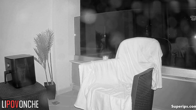 Horny girl decided to please herself in the night on the balcony