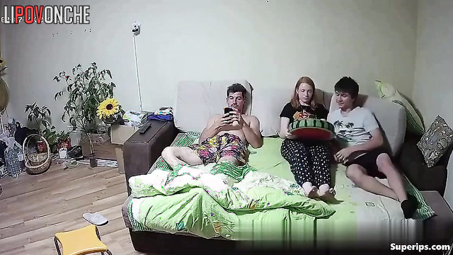 She fucking with her man and his son, threesome tape
