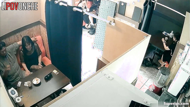 Asian slut serving her clients in an Italian cafe