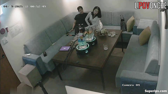 Drunk skinny Asian girl gives her boyfriend a blowjob at his place