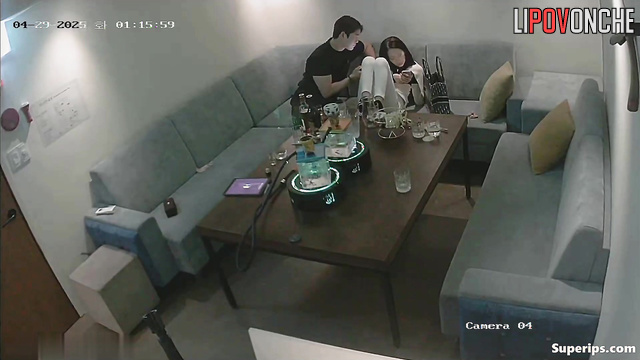 Drunk skinny Asian girl gives her boyfriend a blowjob at his place