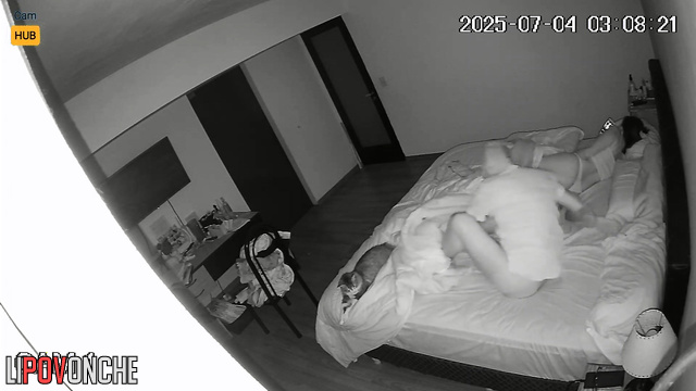 Spouses fucking in bed, not realizing a lens see all
