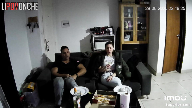 Girlfriend kissing him and making handjob at the same time