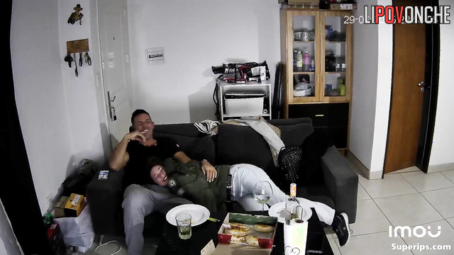 Girlfriend kissing him and making handjob at the same time