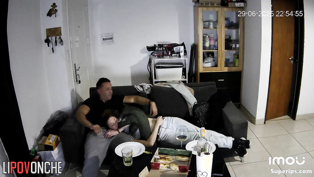 Girlfriend kissing him and making handjob at the same time