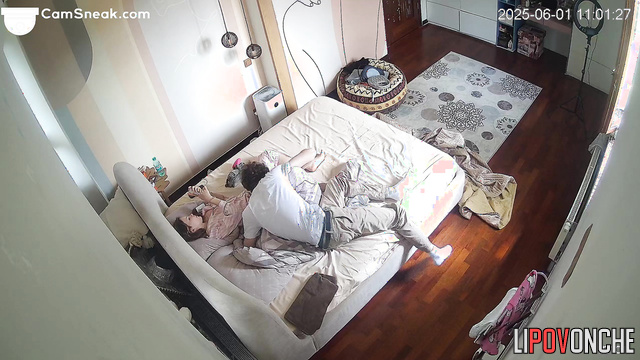 Slim teens enjoying light petting on the bed (morning meeting)