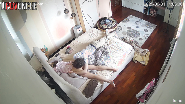 Slim teens enjoying light petting on the bed (morning meeting)