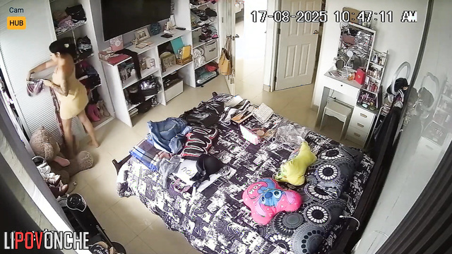 Lady in sexy lingerie never knew a tiny cam was set above the room’s door