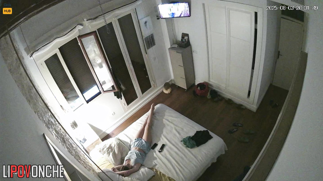 Lonely girl didn't notice the small cam watching her solo game