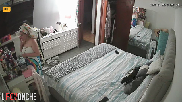 Chubby wife and her standart routine after bath, look
