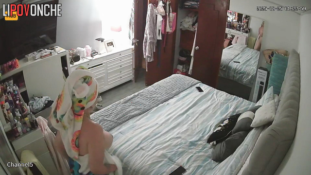 Chubby wife and her standart routine after bath, look