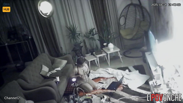 Chubby bitch smoking hookah and caressing her nipples on webcam