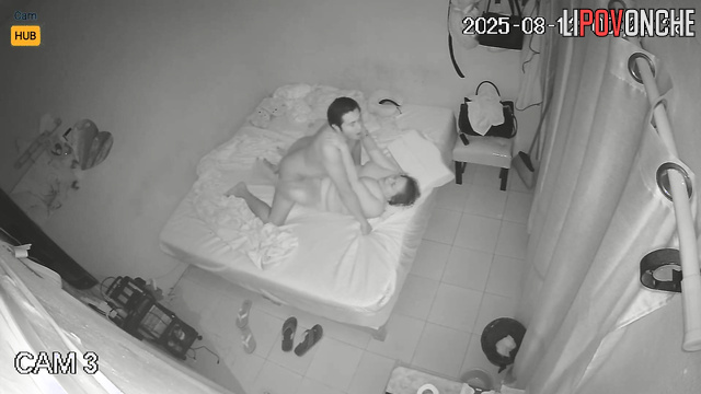 An excited husband checks how deep his finger penetrates his fat wife's cunt