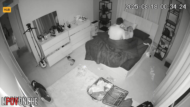 A husband who has returned from a business trip actively fucks his sleeping wife