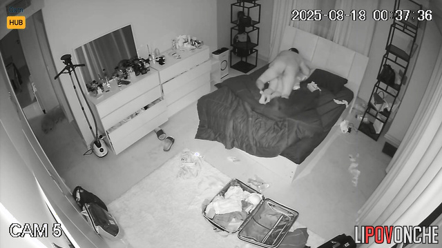 A husband who has returned from a business trip actively fucks his sleeping wife